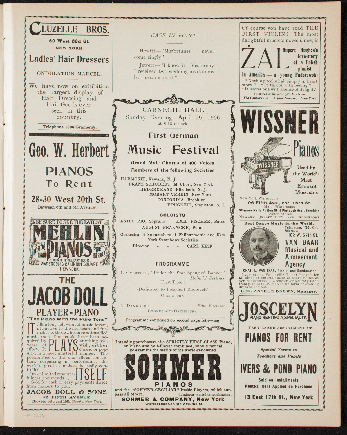 German Music Festival, April 29, 1906, program page 5