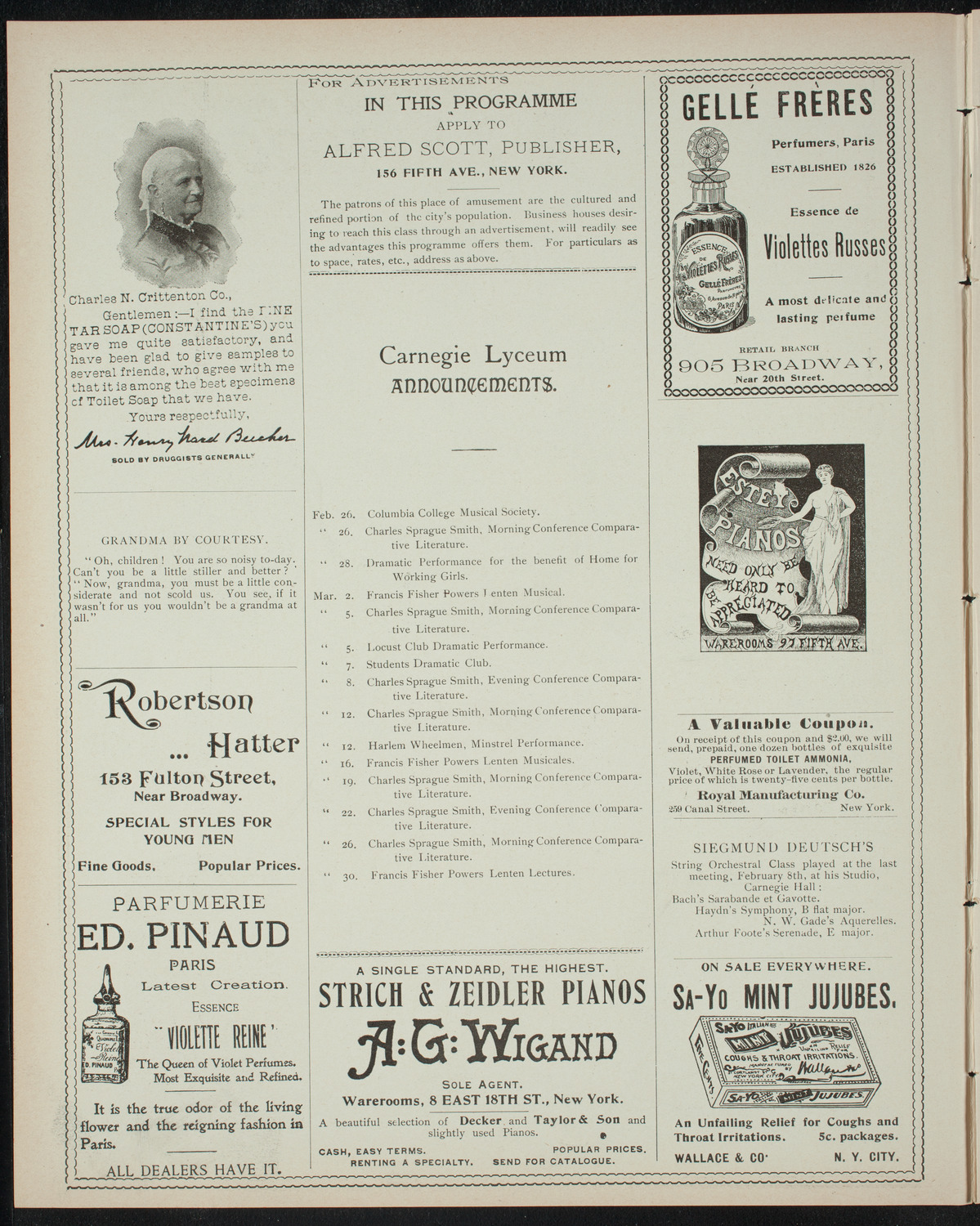 Columbia College Musical Society, February 25, 1898, program page 2