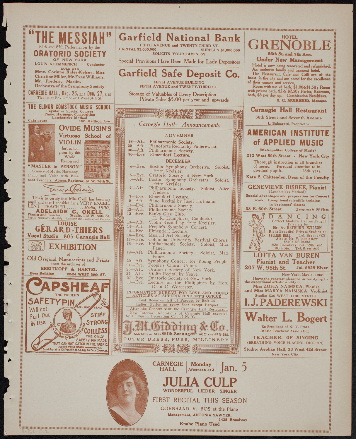 Frances Alda, Soprano, November 25, 1913, program page 3