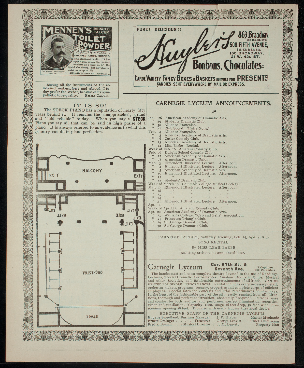 Academy Stock Company of the American Academy of Dramatic Arts/Empire Theatre Dramatic School, January 26, 1903, program page 4