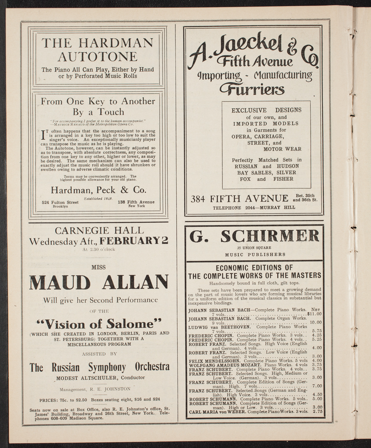 Maud Allan with The Russian Symphony Orchestra, January 29, 1910, program page 8