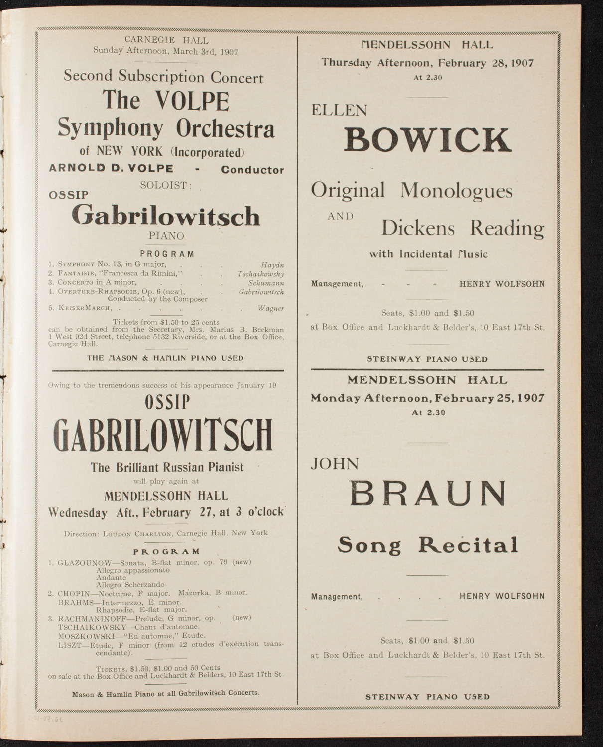 Boston Symphony Orchestra, February 21, 1907, program page 11