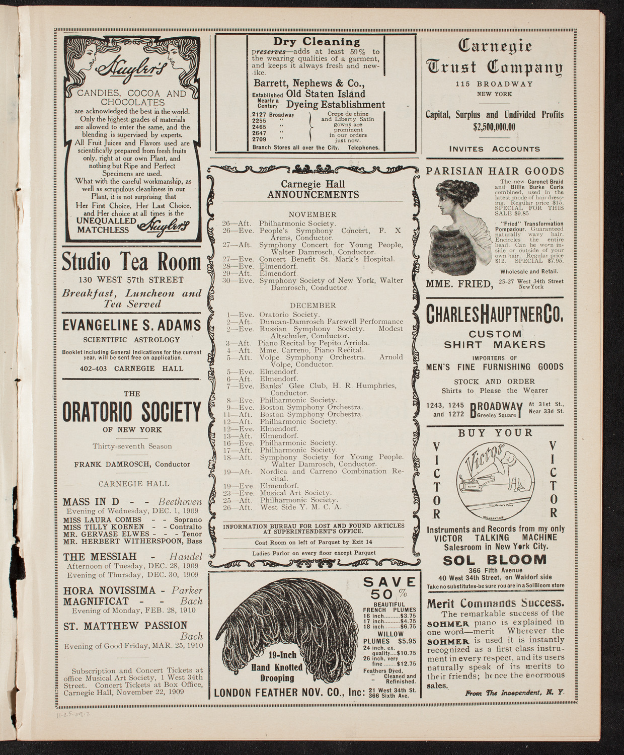 New York Philharmonic, November 25, 1909, program page 3