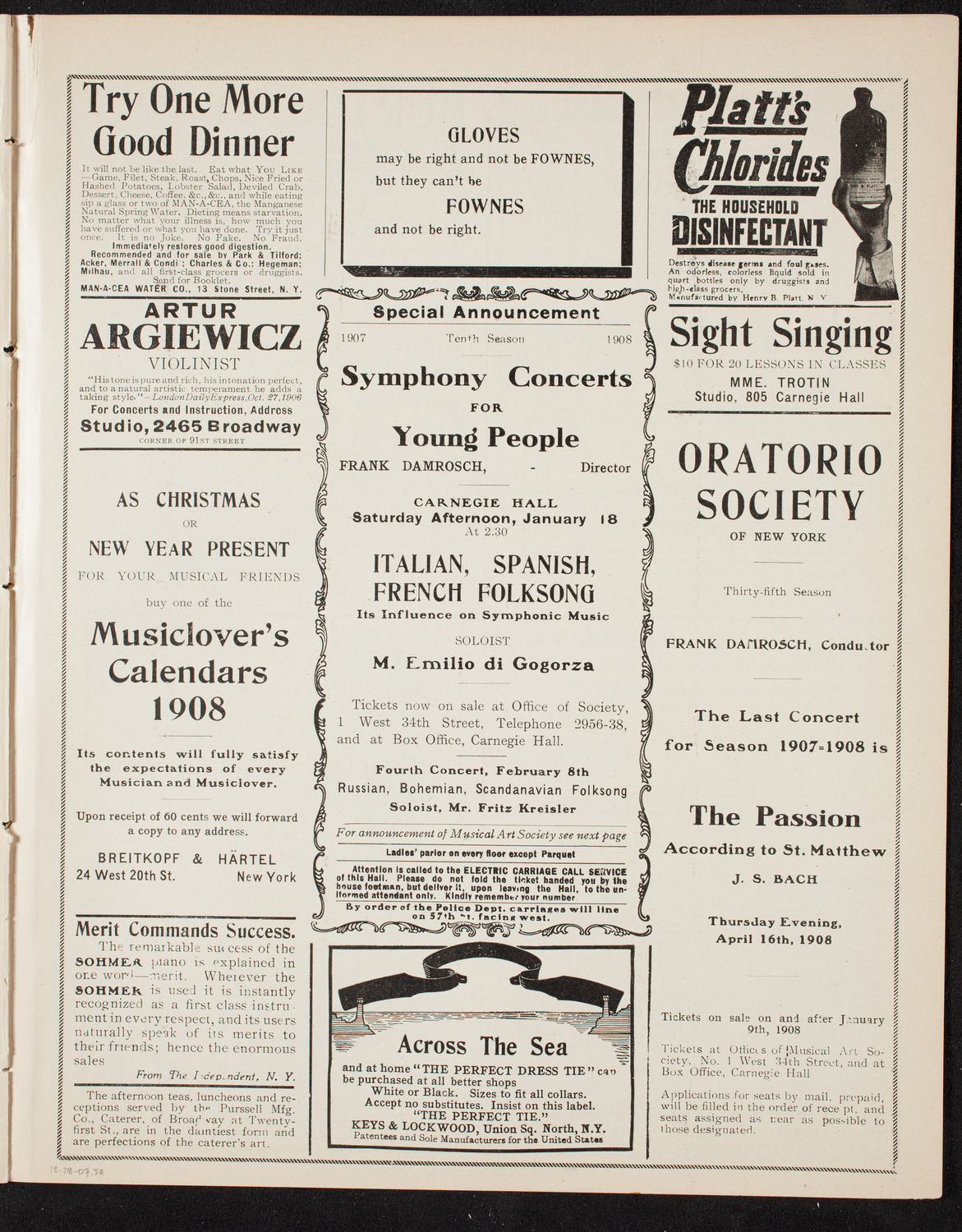 Oratorio Society of New York, December 28, 1907, program page 9