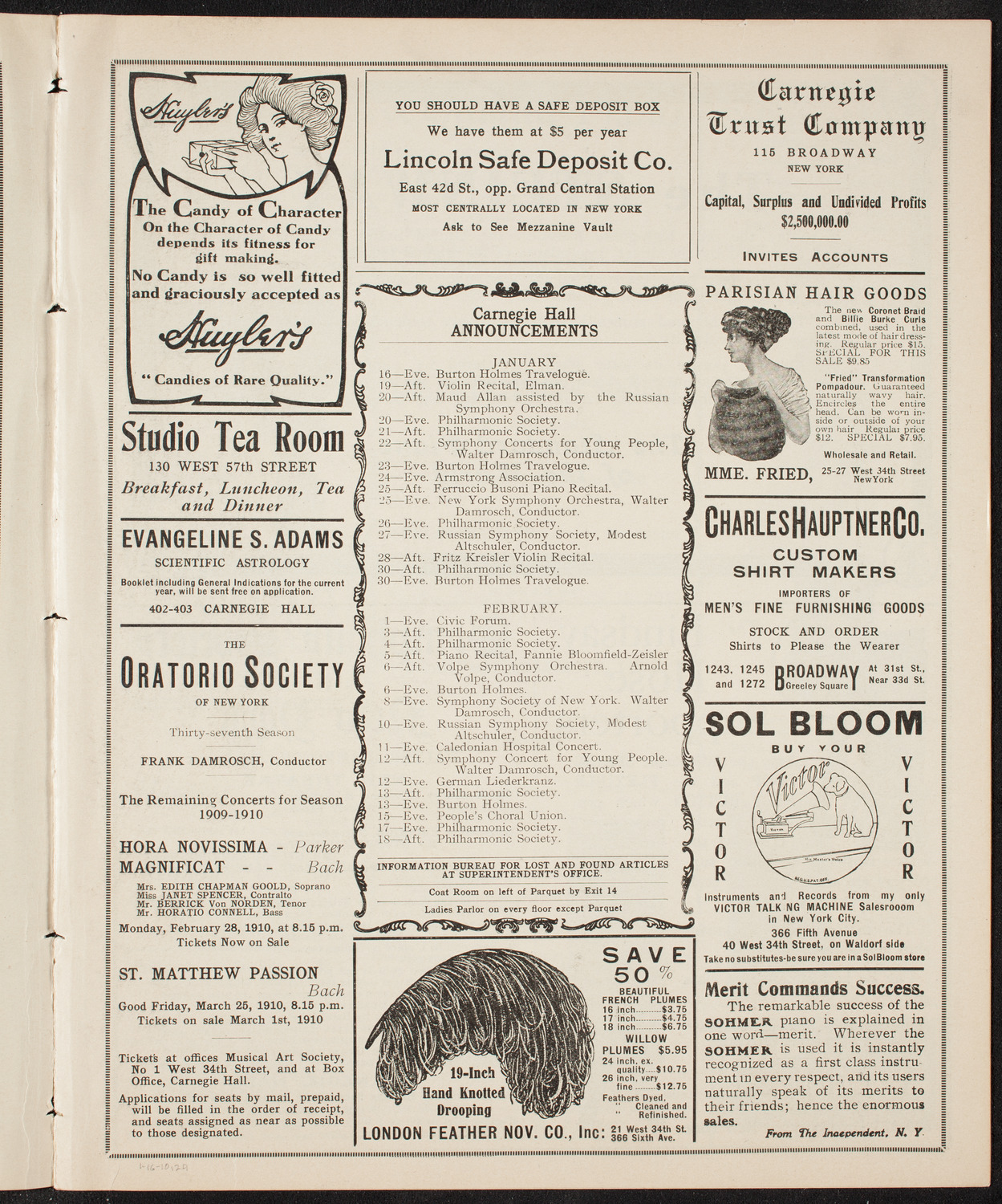 New York Philharmonic, January 16, 1910, program page 3