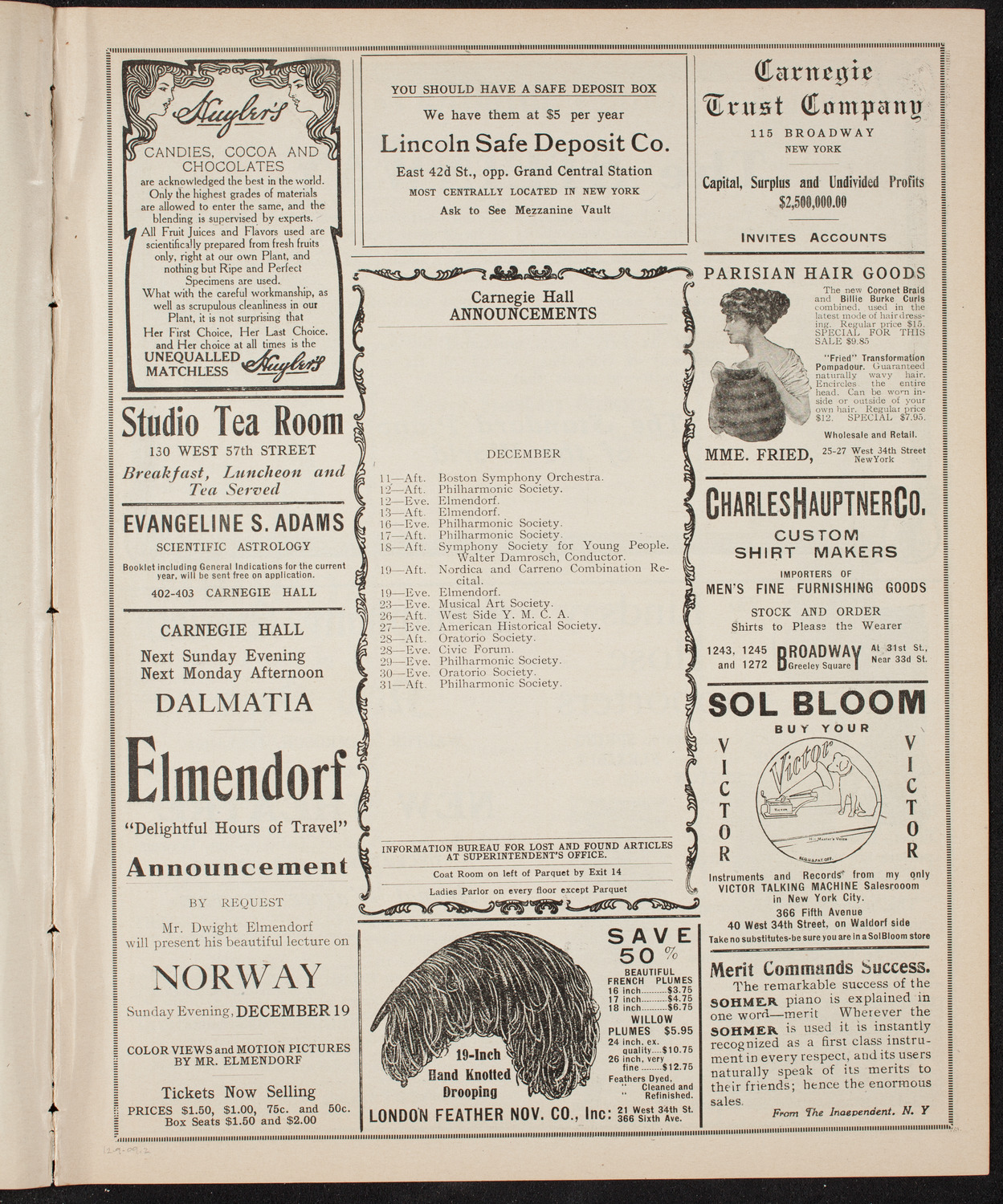 Boston Symphony Orchestra, December 9, 1909, program page 3