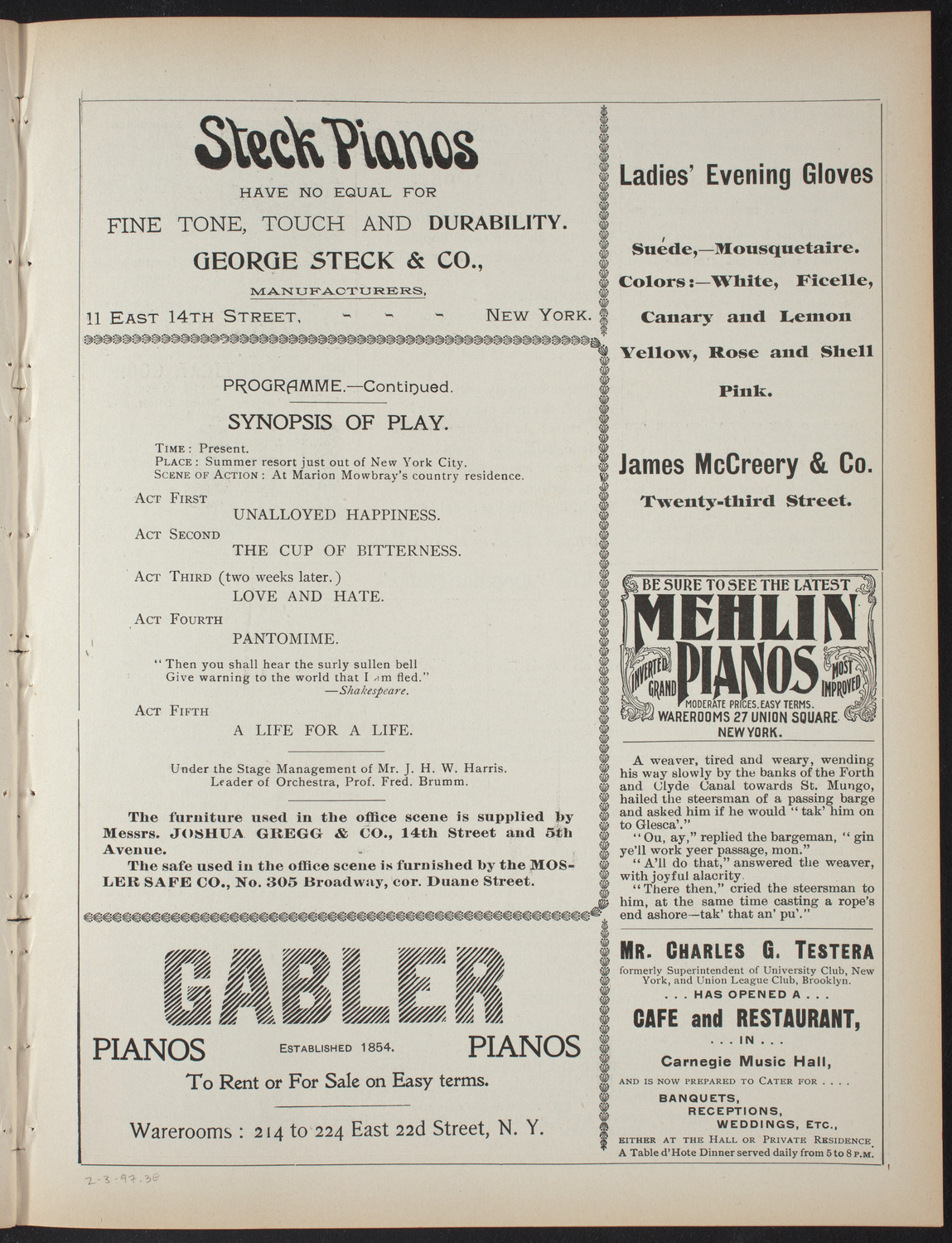 Marion: A Play in Five Acts, February 3, 1897, program page 5