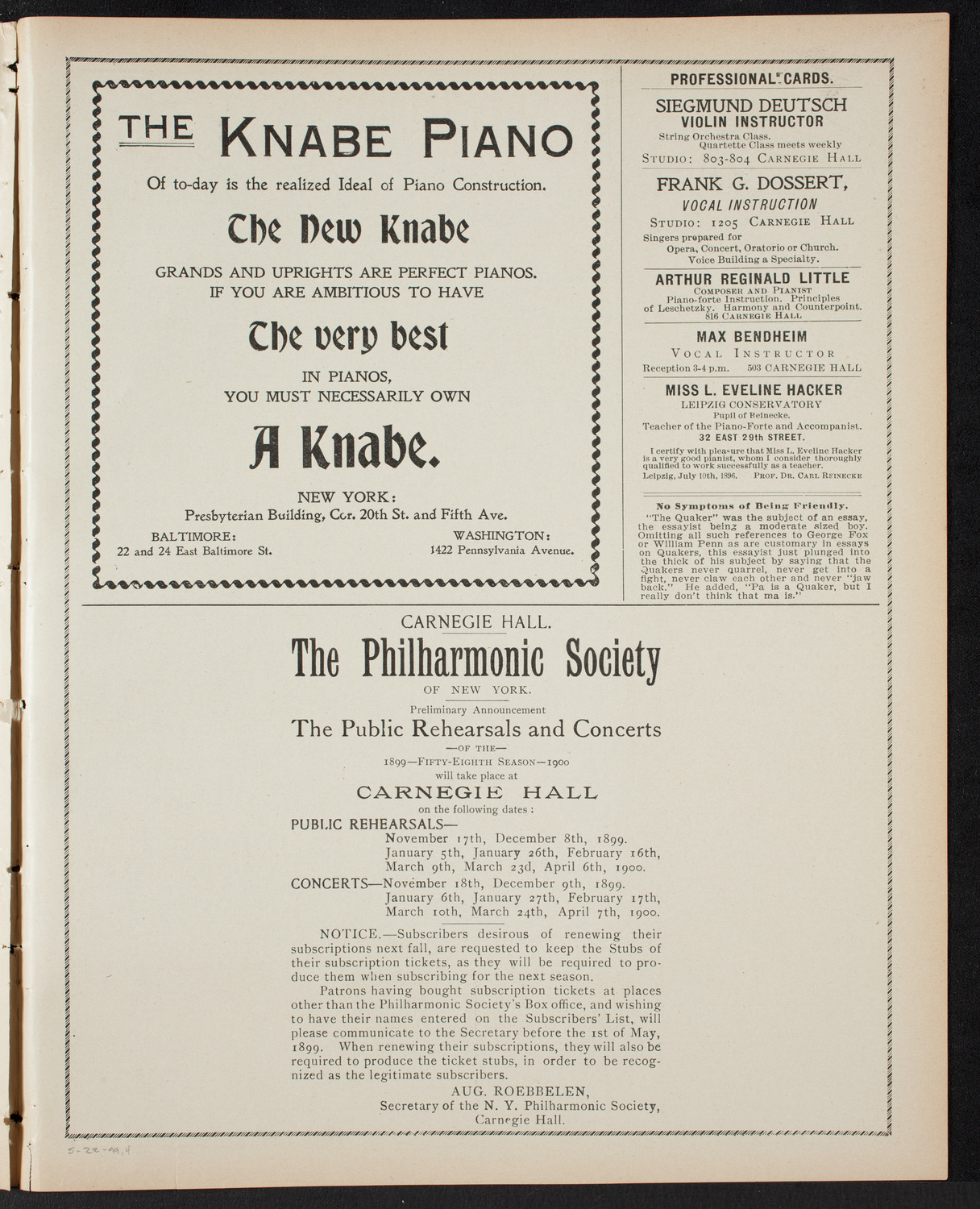 Emil Sauer, Piano, May 22, 1899, program page 7