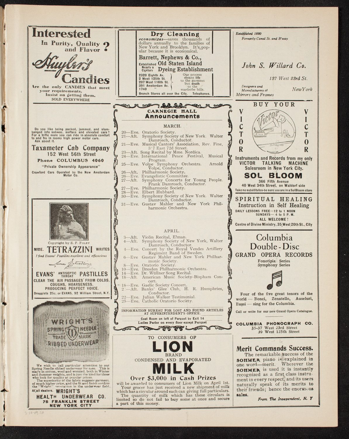 Boston Symphony Orchestra, March 20, 1909, program page 3