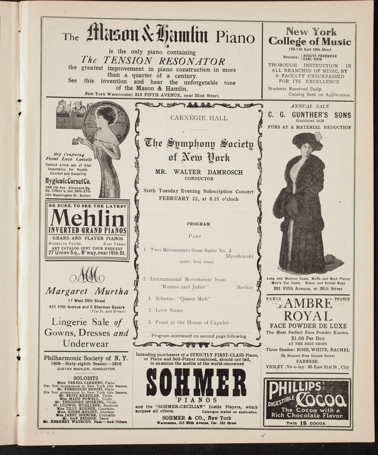 New York Symphony Orchestra, February 22, 1910, program page 5