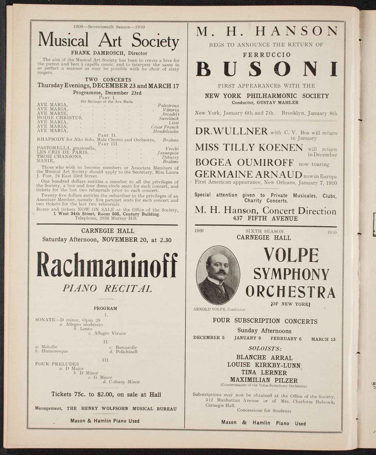 Boston Symphony Orchestra, November 11, 1909, program page 10