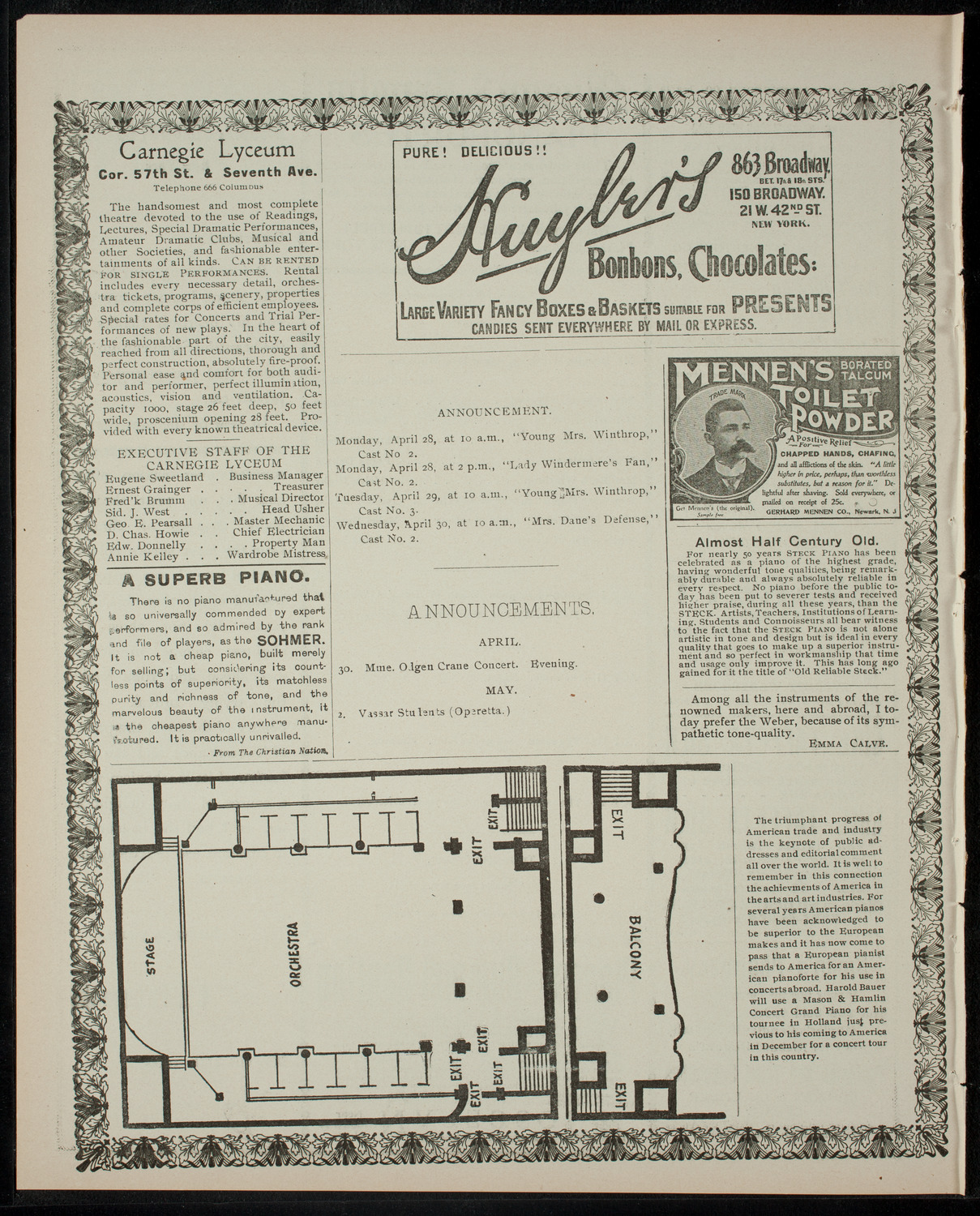 American Academy of the Dramatic Arts Private Dress Rehearsal, April 28, 1902, program page 4