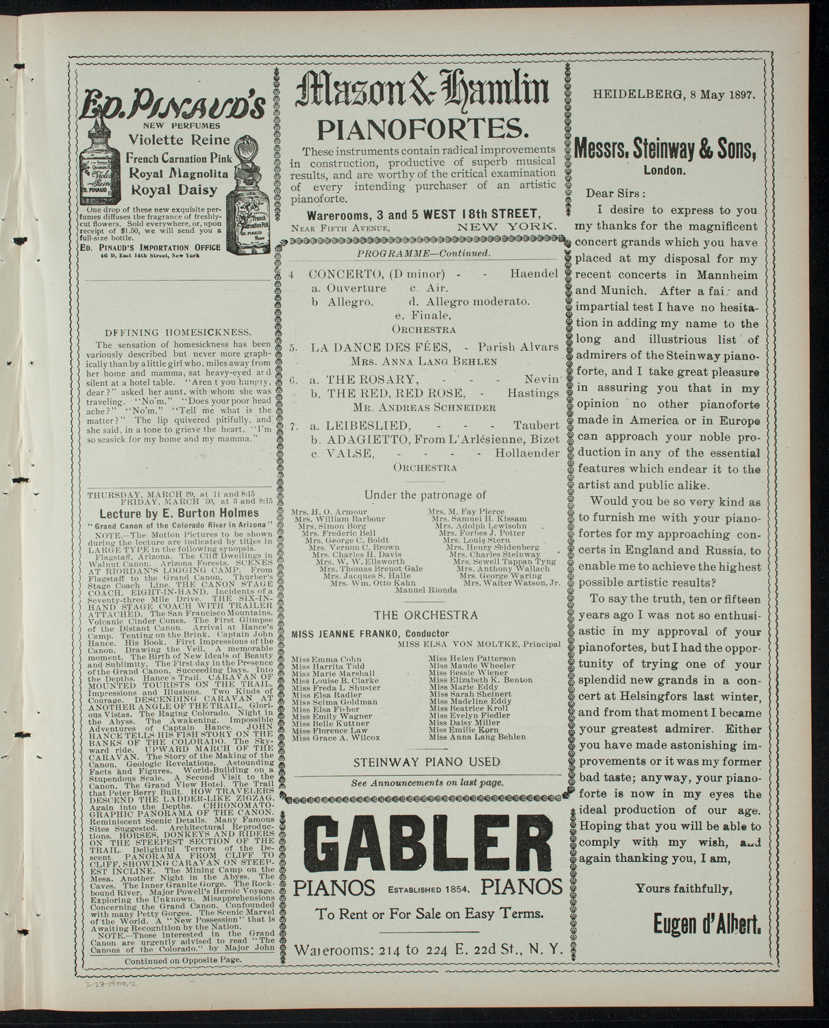 American Women's Orchestra, March 27, 1900, program page 3