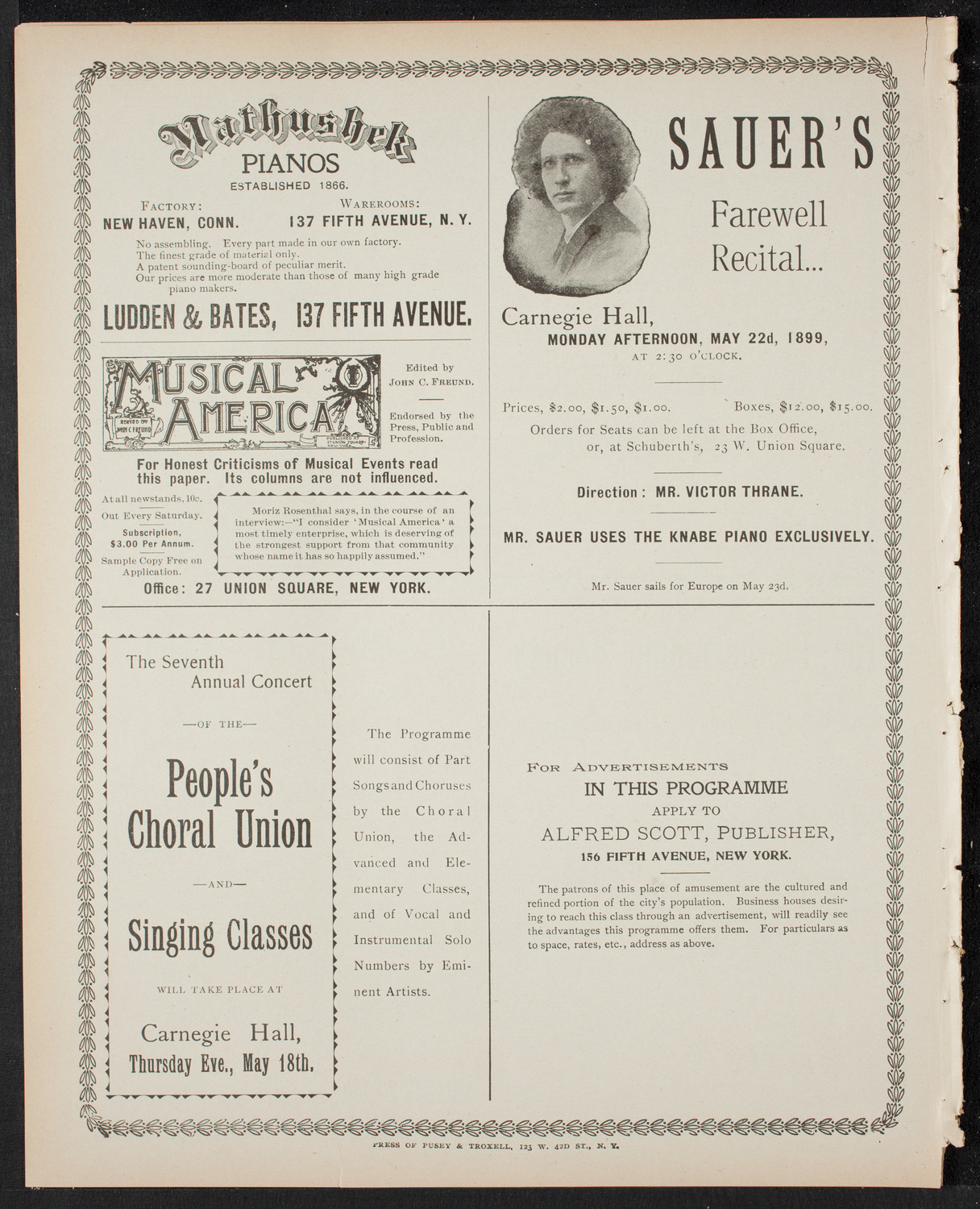 Rafael Joseffy, Piano, April 27, 1899, program page 8