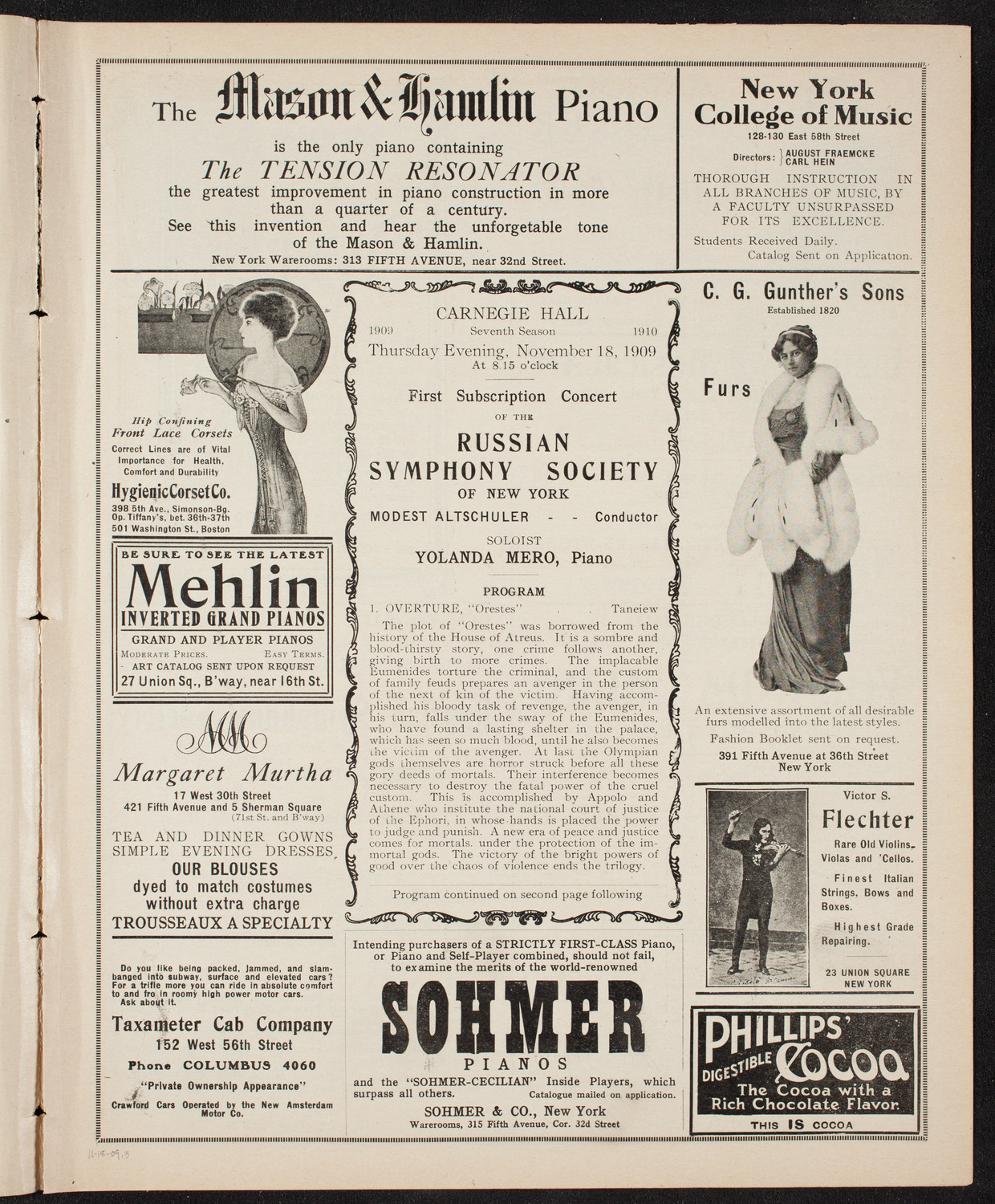 Russian Symphony Society of New York, November 18, 1909, program page 5