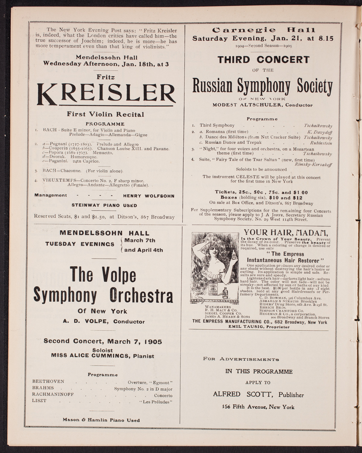 Franz von Vecsey, Violin, January 17, 1905, program page 10