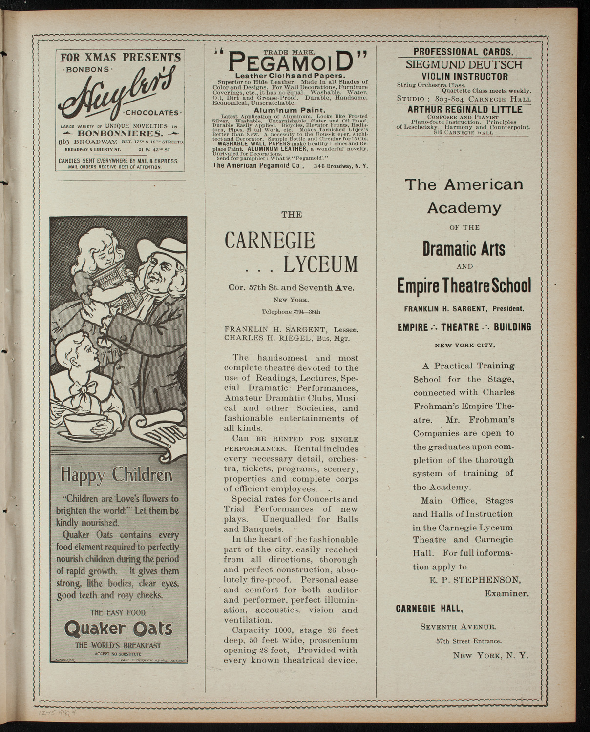 Amateur Comedy Club, December 15, 1898, program page 7