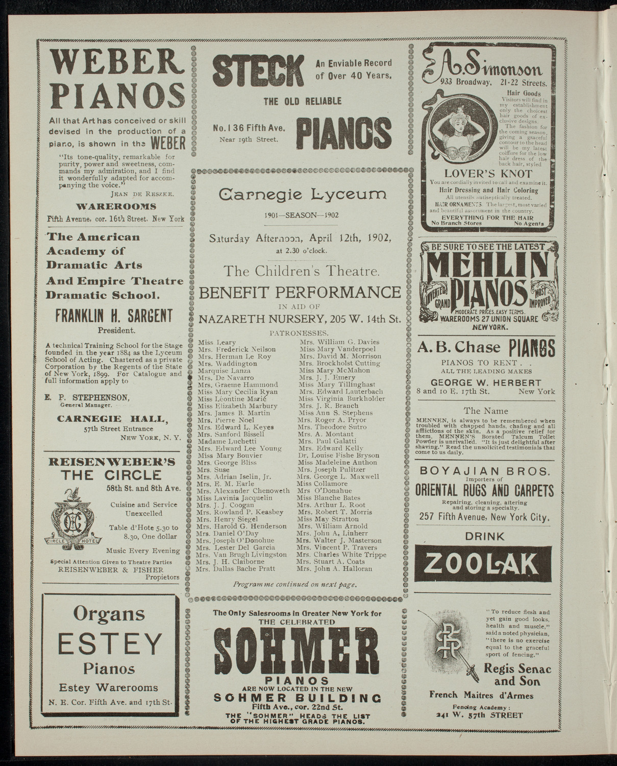 The Children's Theatre, April 12, 1902, program page 2