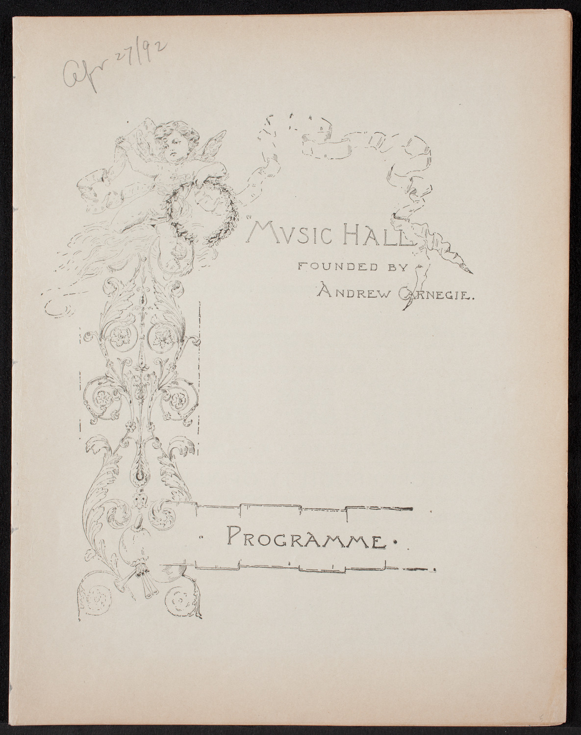 Urania Scientific Theatre, April 27, 1892, program page 1