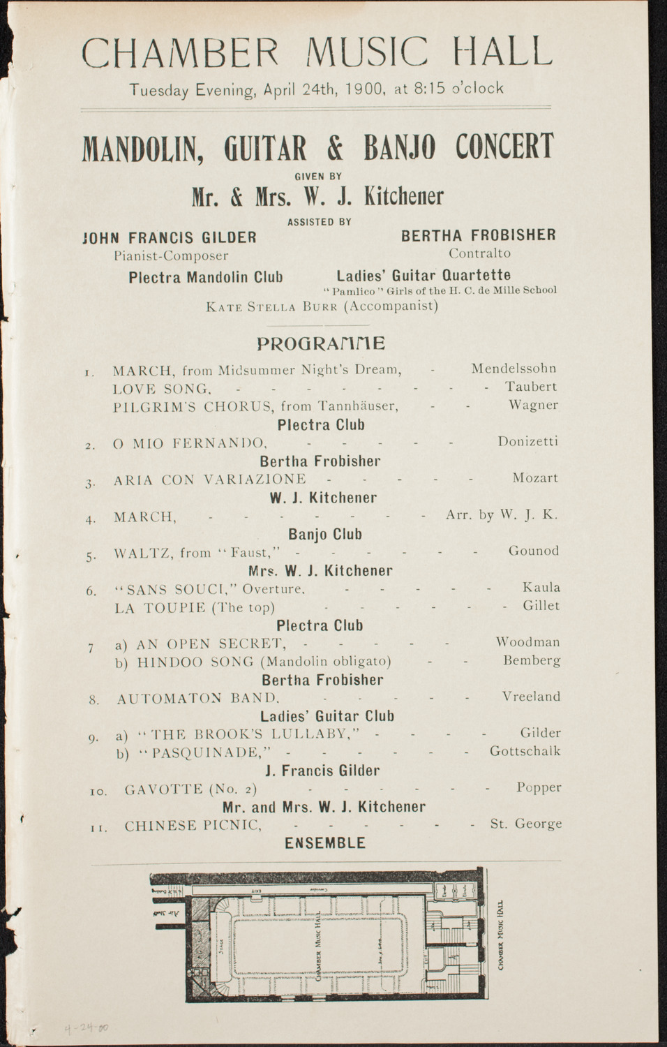 Mandolin, Guitar and Banjo Concert, April 24, 1900, program page 1