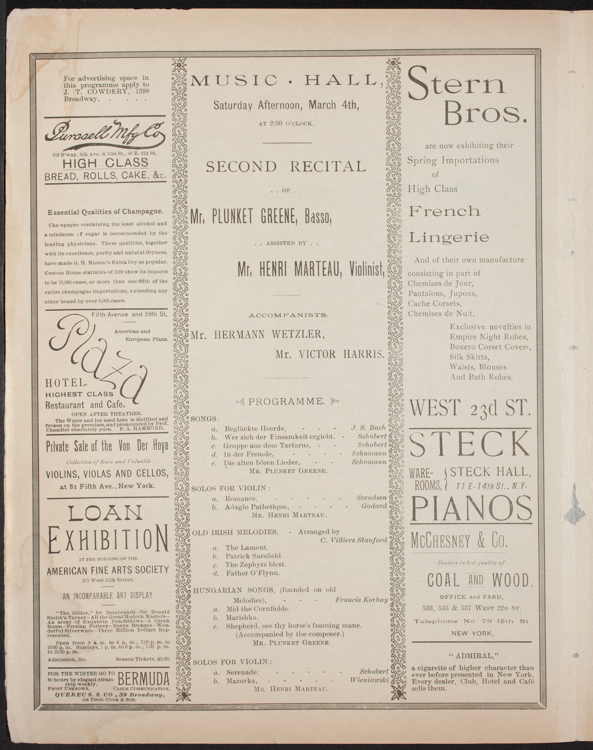 Plunket Greene, March 4, 1893, program page 4