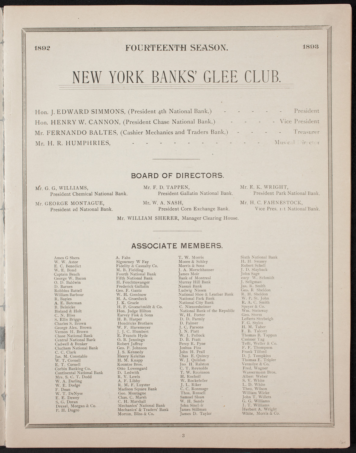 New York Banks' Glee Club, February 21, 1893, program page 3
