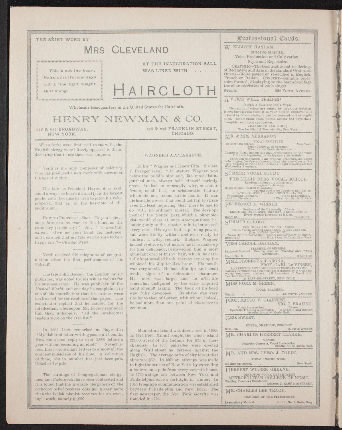 New York Banks' Glee Club, April 24, 1893, program page 2