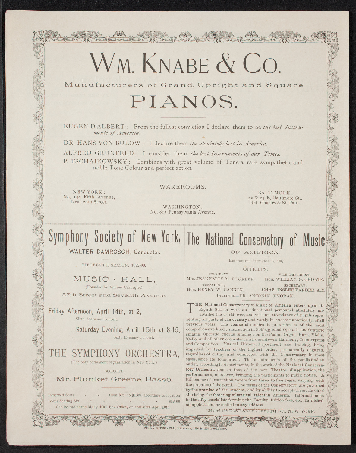 New York Symphony String Quartet, April 4, 1893, program page 4