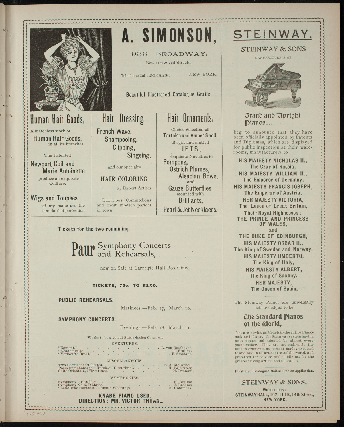 Benefit Concert for Master Max Pilzer, January 15, 1899, program page 5