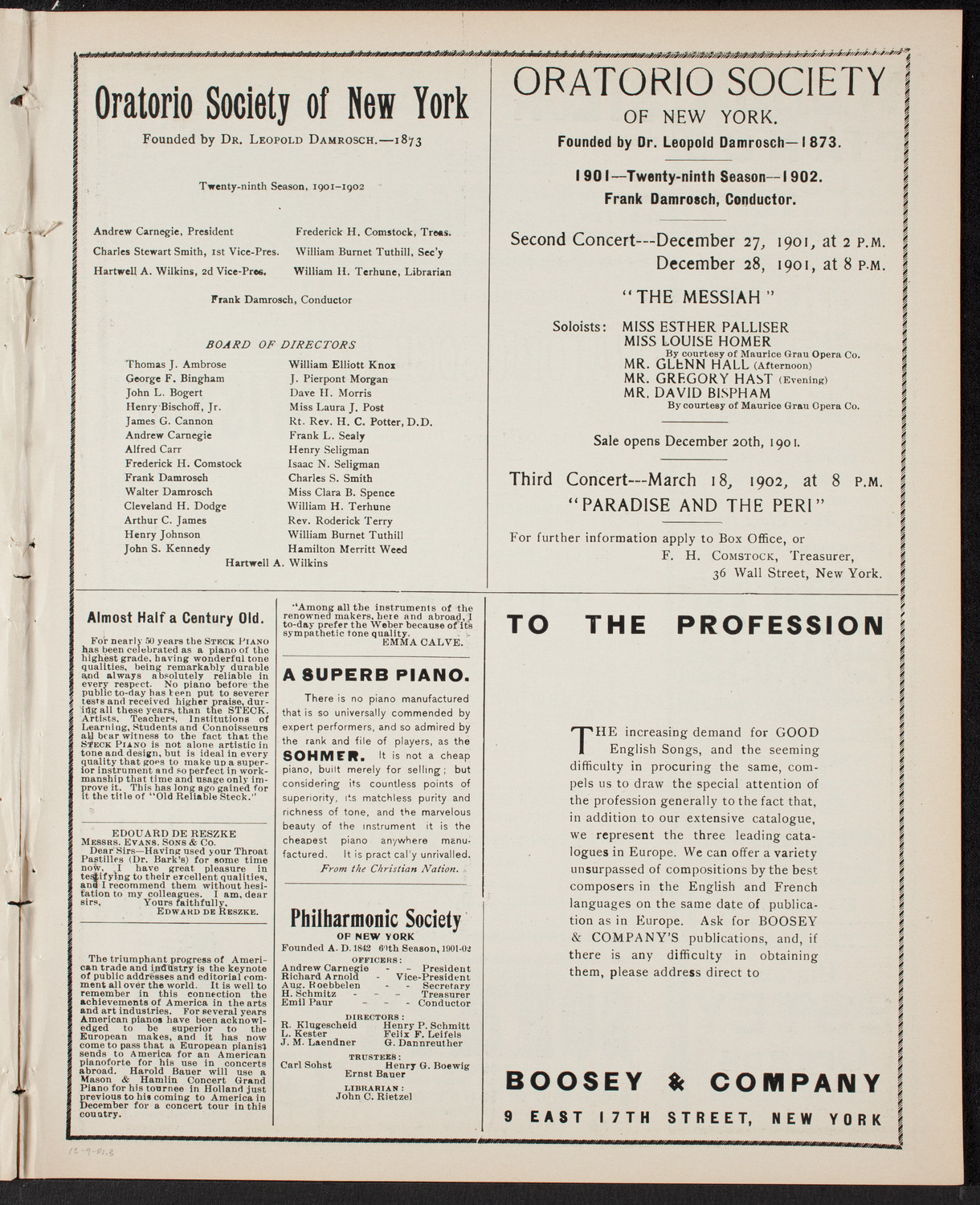 Oratorio Society Invitational Concert, December 9, 1901, program page 5