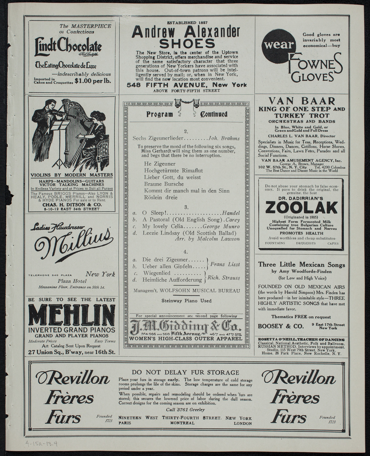 Elena Gerhardt, Soprano, April 15, 1913, program page 7