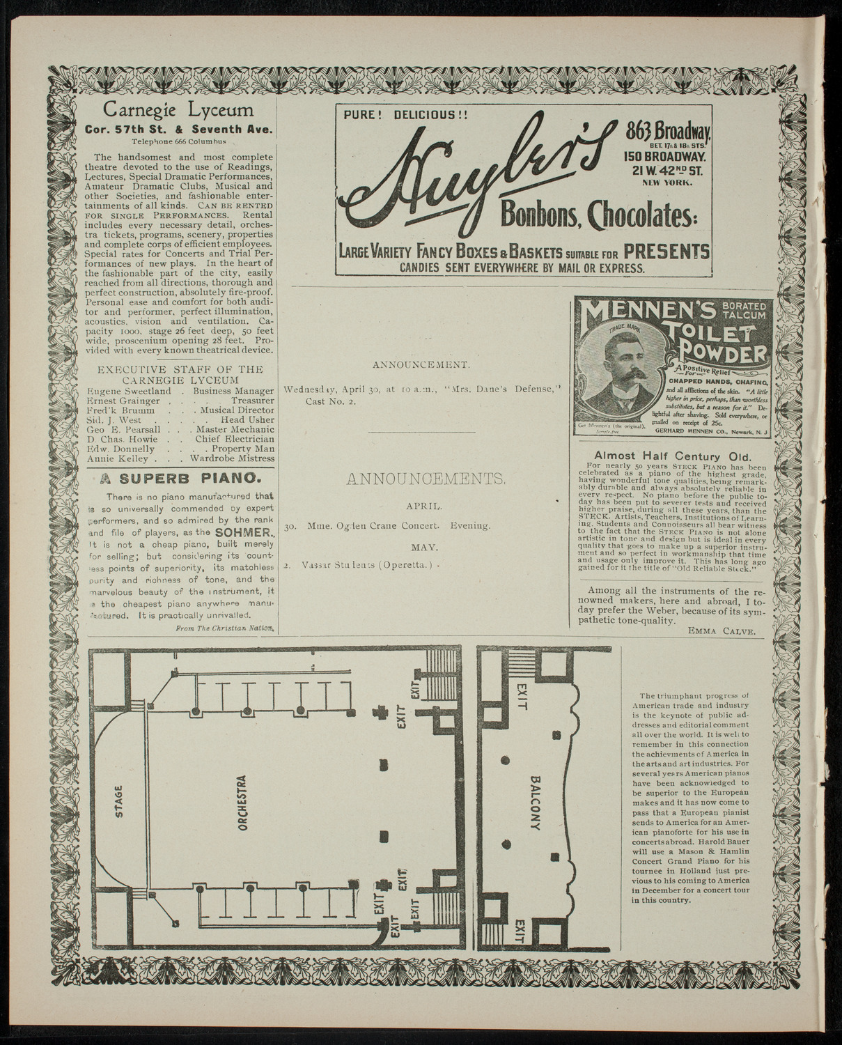 American Academy of the Dramatic Arts Private Dress Rehearsal, April 30, 1902, program page 4