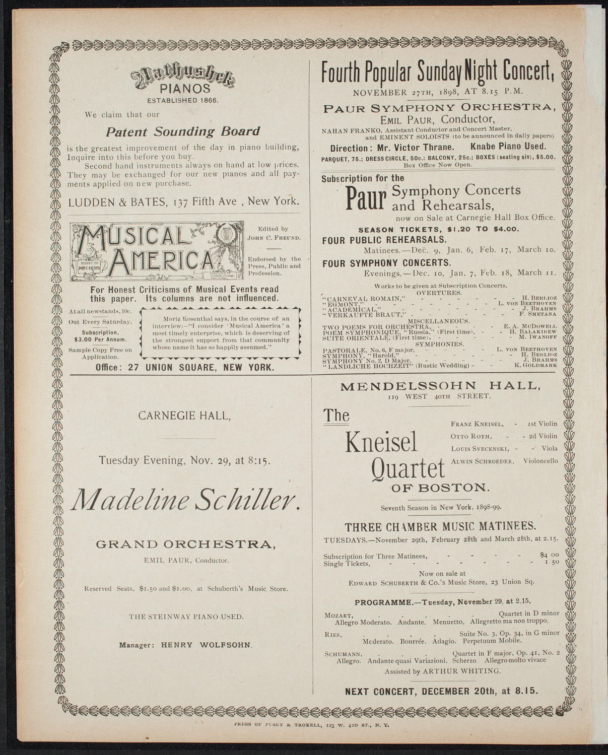 New York Philharmonic, November 26, 1898, program page 8