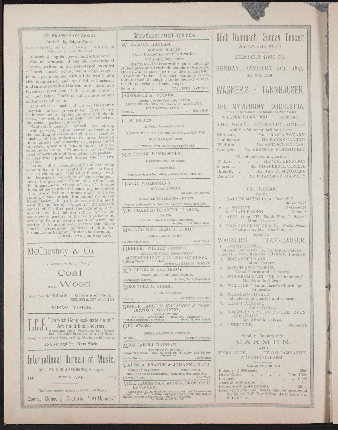 Ignacy Jan Paderewski, Piano, January 7, 1893, program page 2