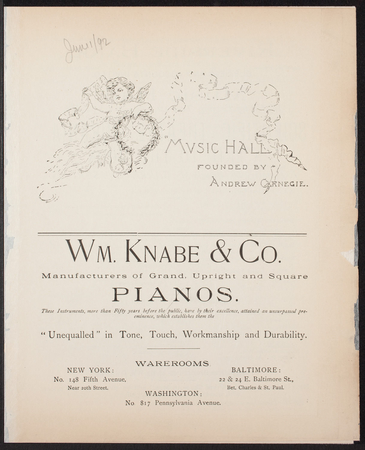 Urania Scientific Theatre, June 1, 1892, program page 1