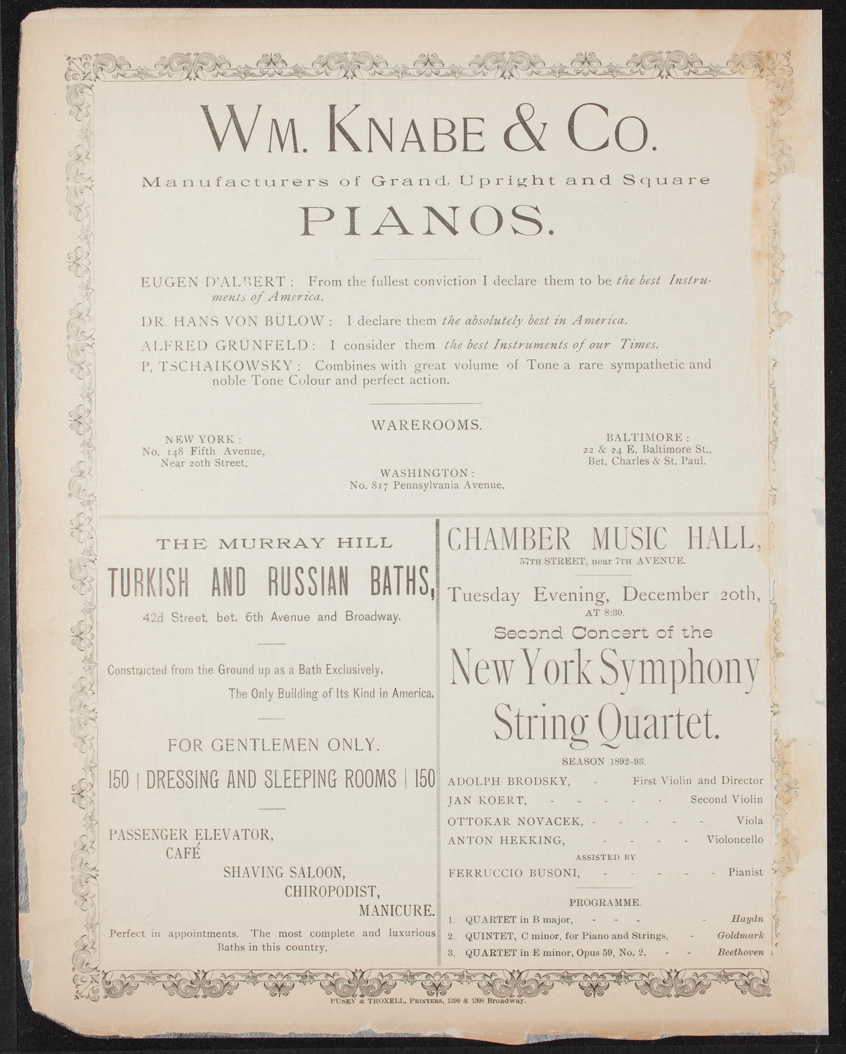 Walter J. Hall, Piano, December 8, 1892, program page 4