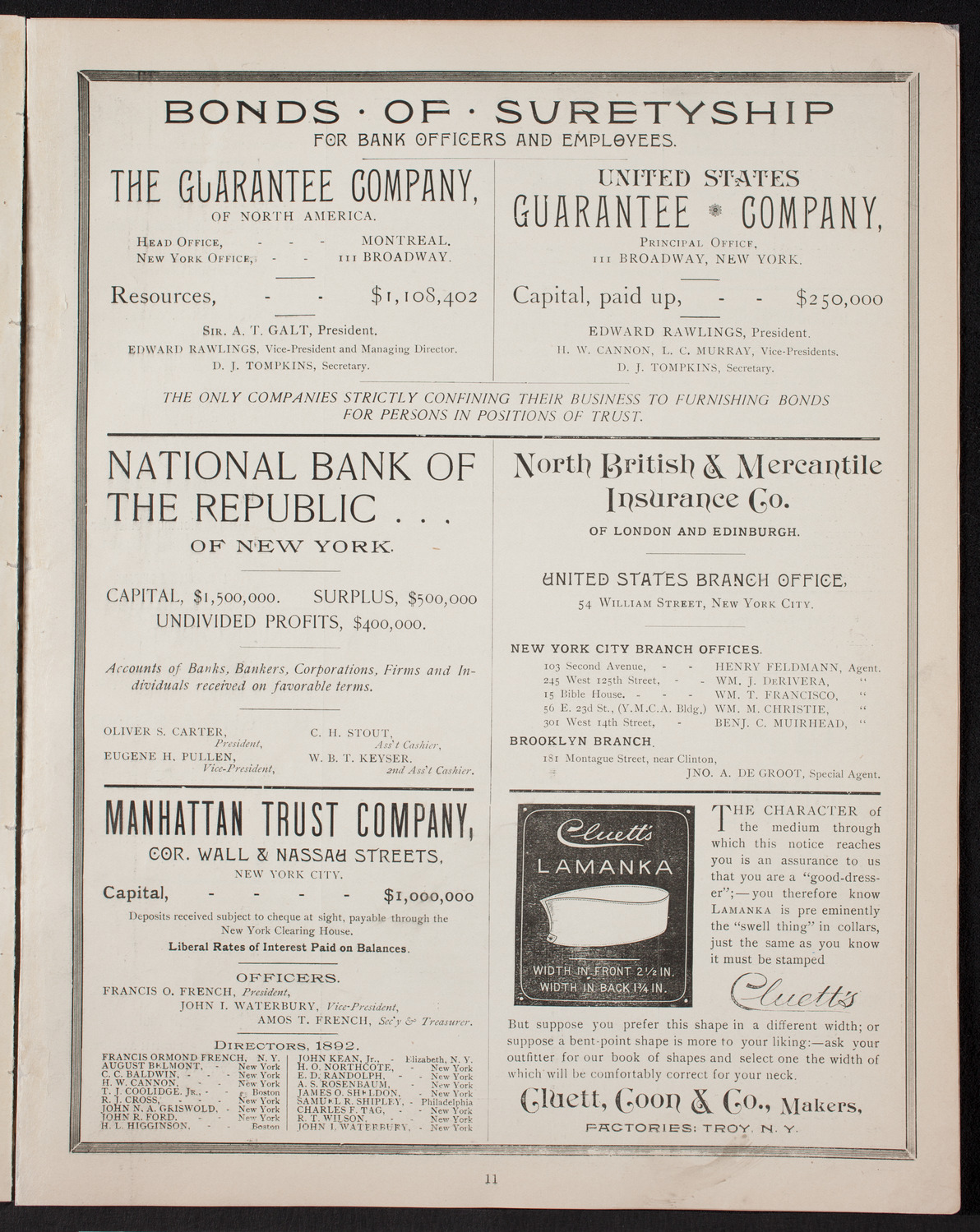 New York Banks' Glee Club, December 14, 1892, program page 11
