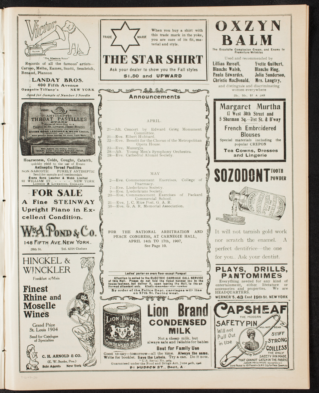 National Arbitration and Peace Congress, April 16, 1907, program page 3