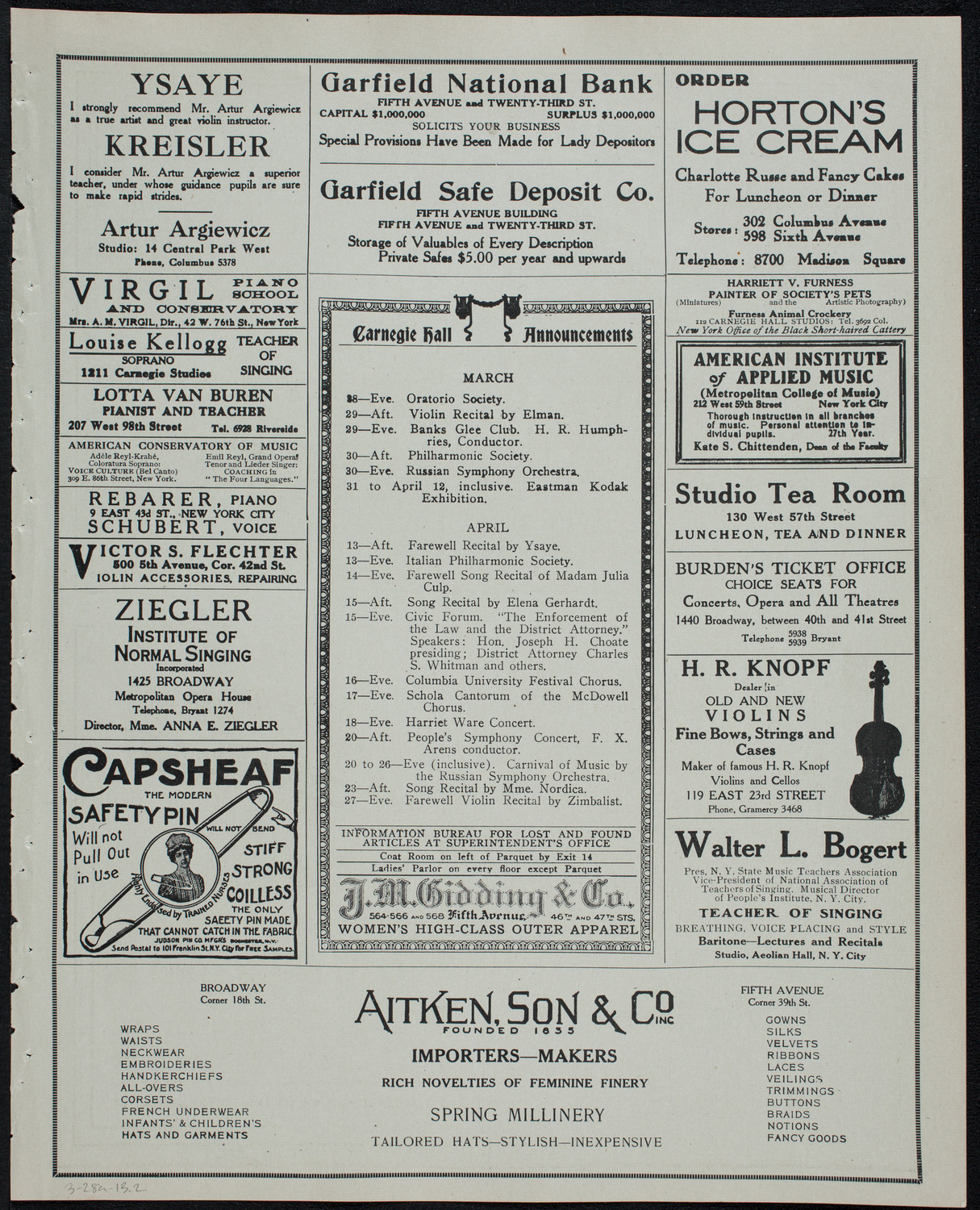 New York Philharmonic, March 28, 1913, program page 3