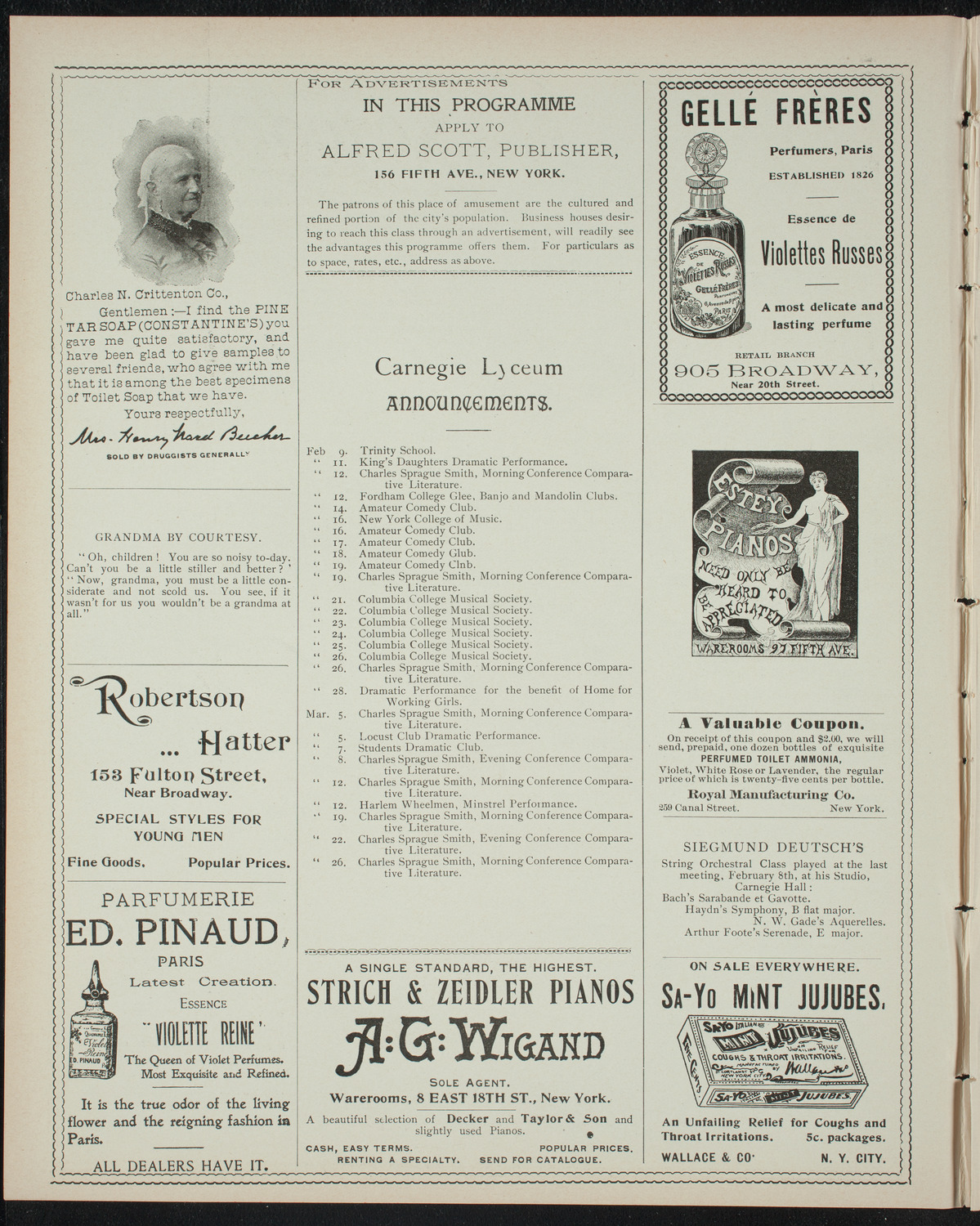 Powers-Mannes Wednesday Morning Musicale, February 9, 1898, program page 2