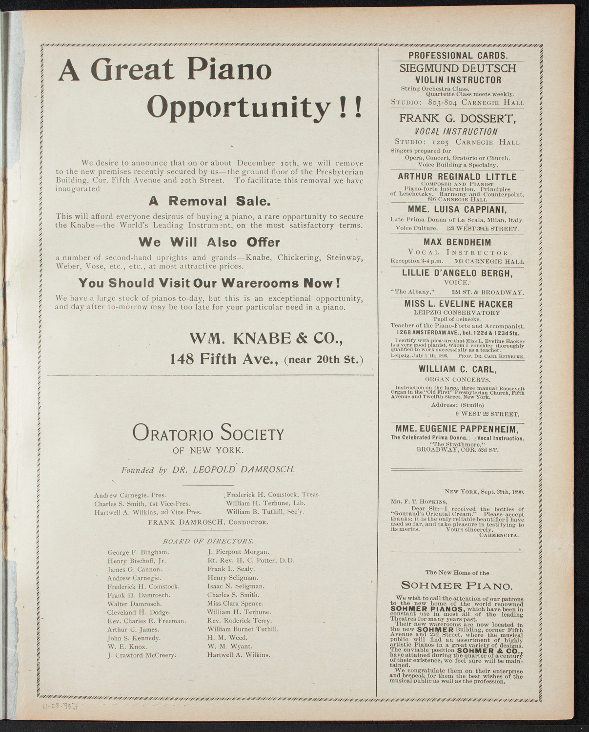 Madeline Schiller with Grand Orchestra, November 28, 1898, program page 7