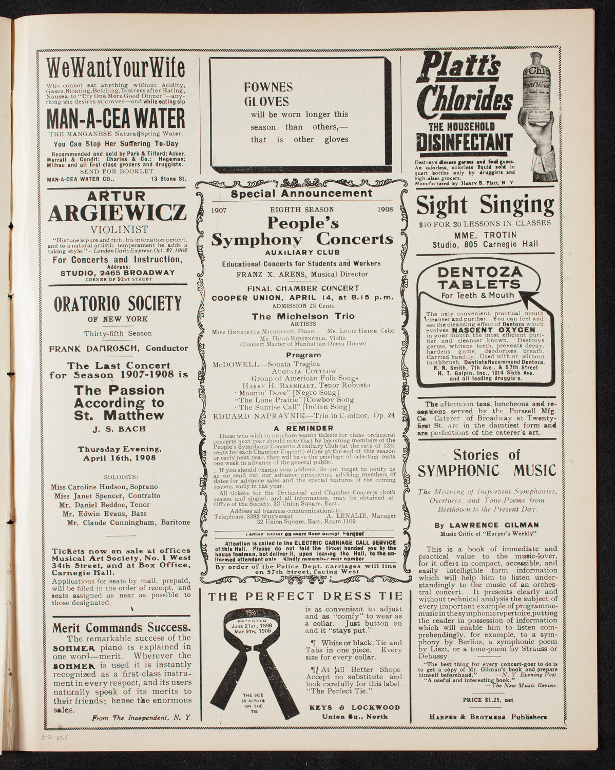 MacDowell Memorial Concert, March 31, 1908, program page 9