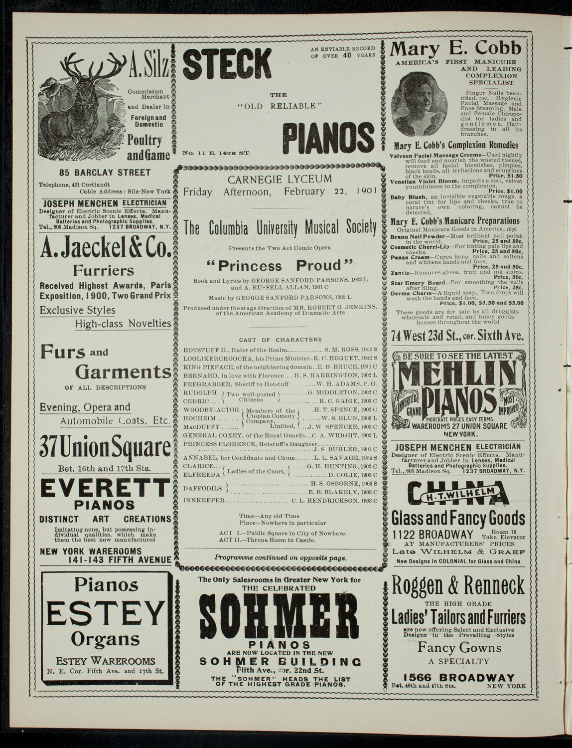 The Columbia University Musical Society, February 22, 1901, program page 2