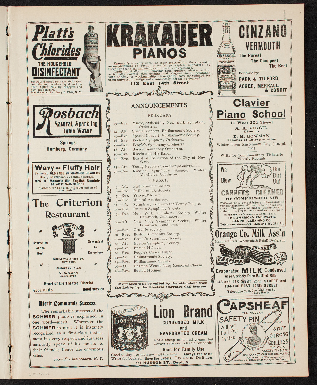 Benefit: Society of St. Vincent de Paul, February 12, 1905, program page 3