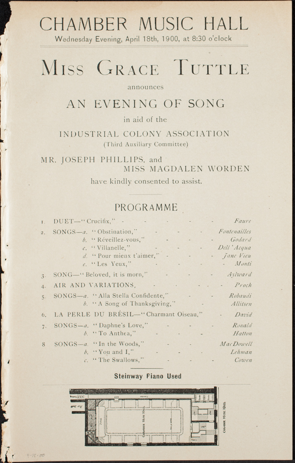 Grace Tuttle and Others, April 18, 1900, program page 1