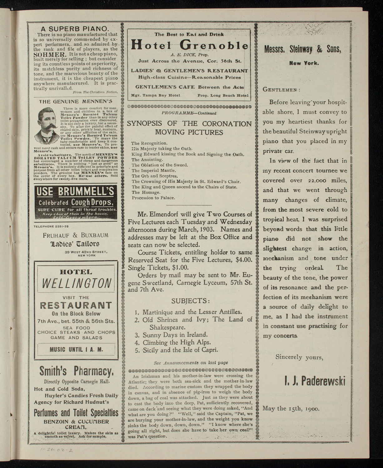 Elmendorf Lecture: London and the Coronation, November 20, 1902, program page 3