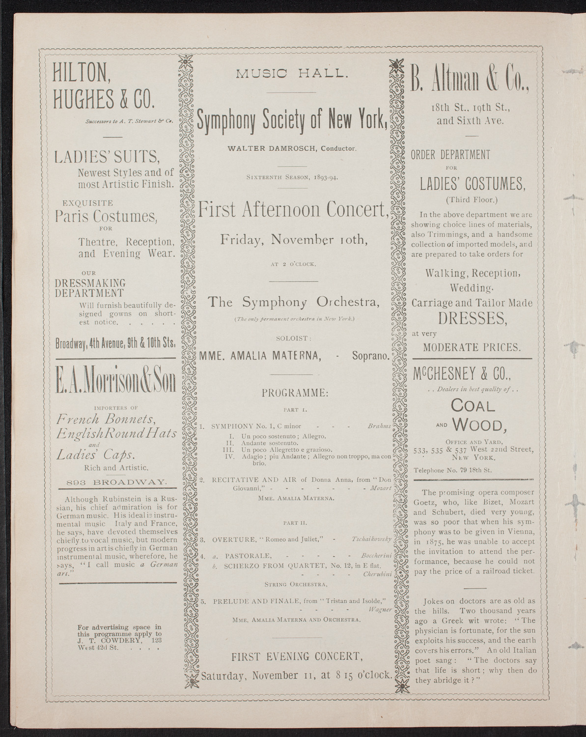 New York Symphony Orchestra, November 10, 1893, program page 4