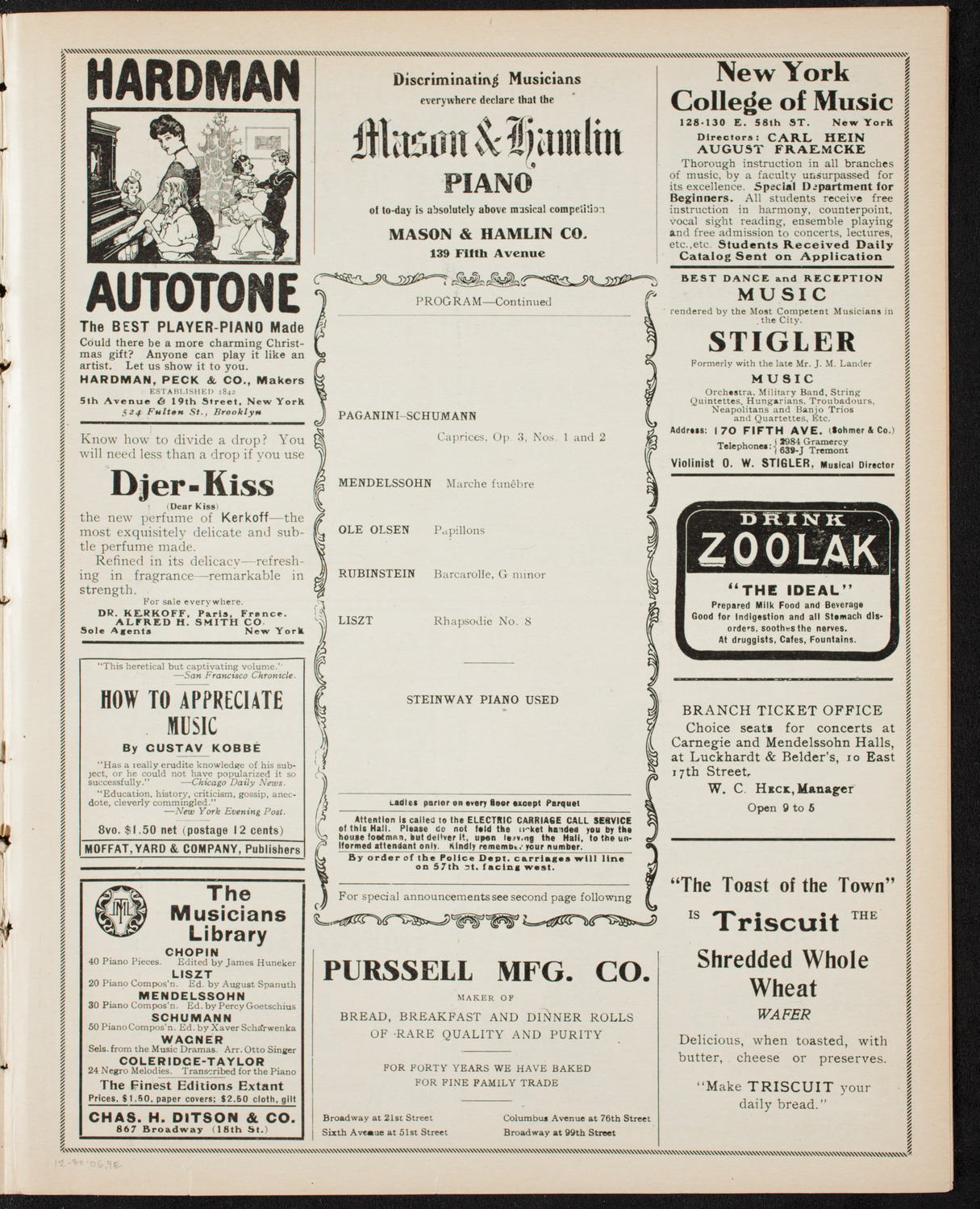Mieczyslaw Horszowski, Piano, December 30, 1906, program page 7