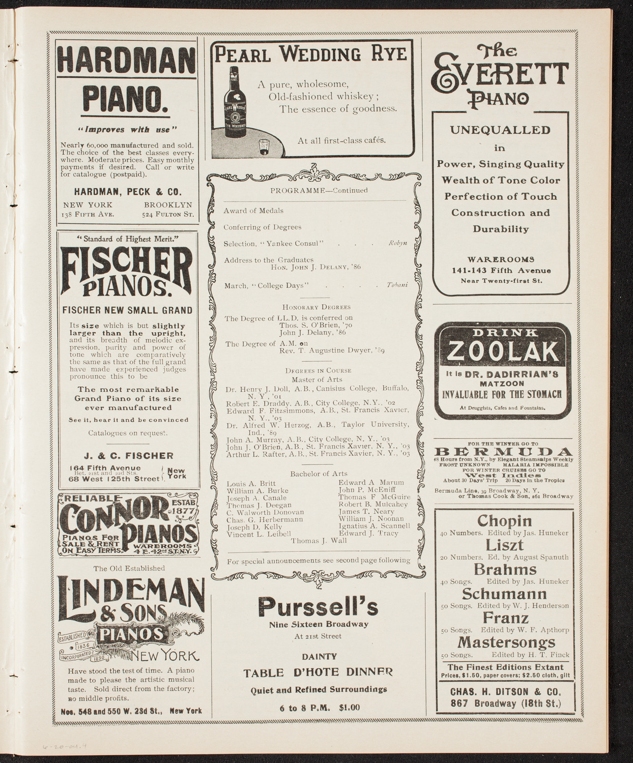 Graduation: College of St. Francis Xavier, June 20, 1904, program page 7