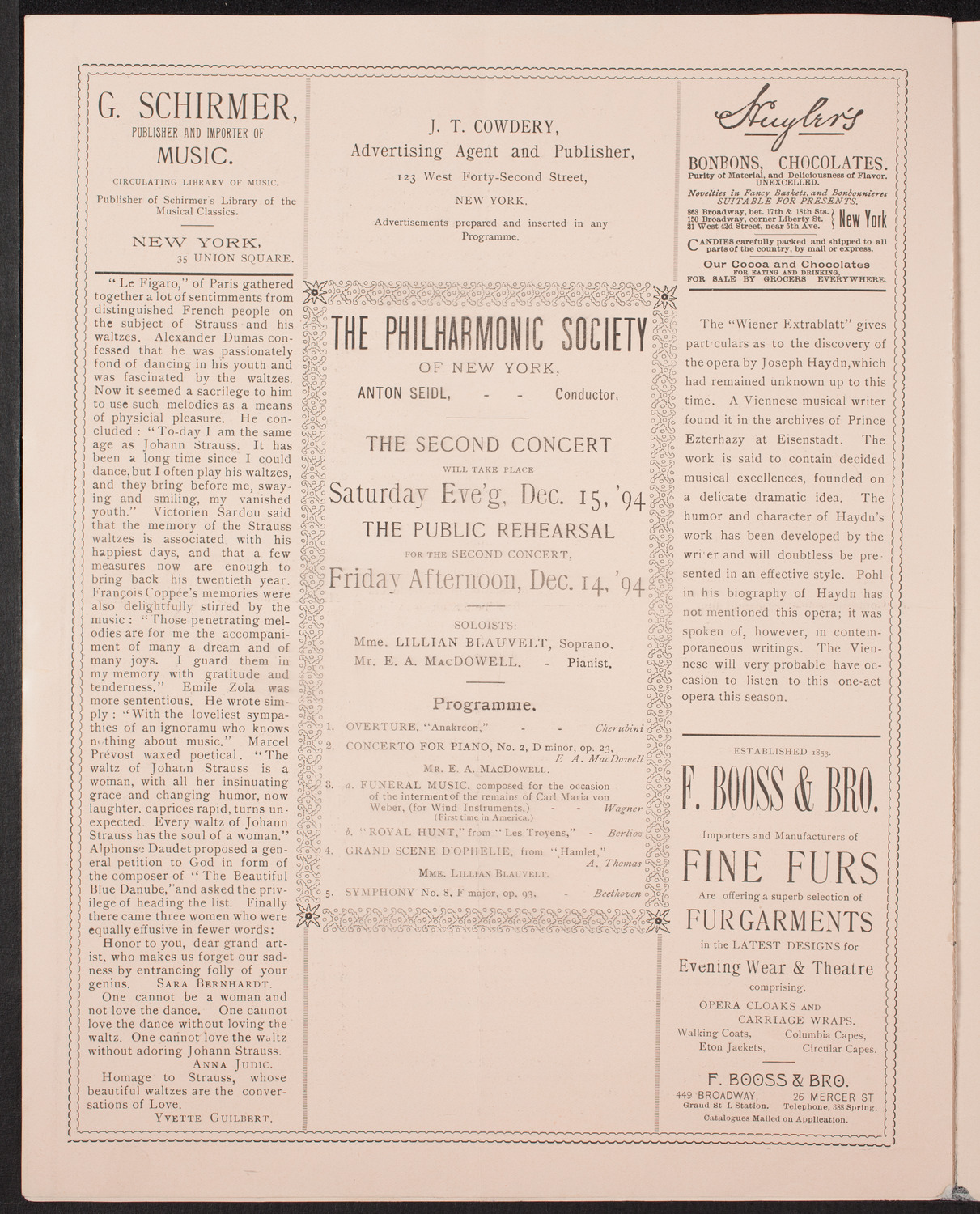 New York Philharmonic, November 16, 1894, program page 6